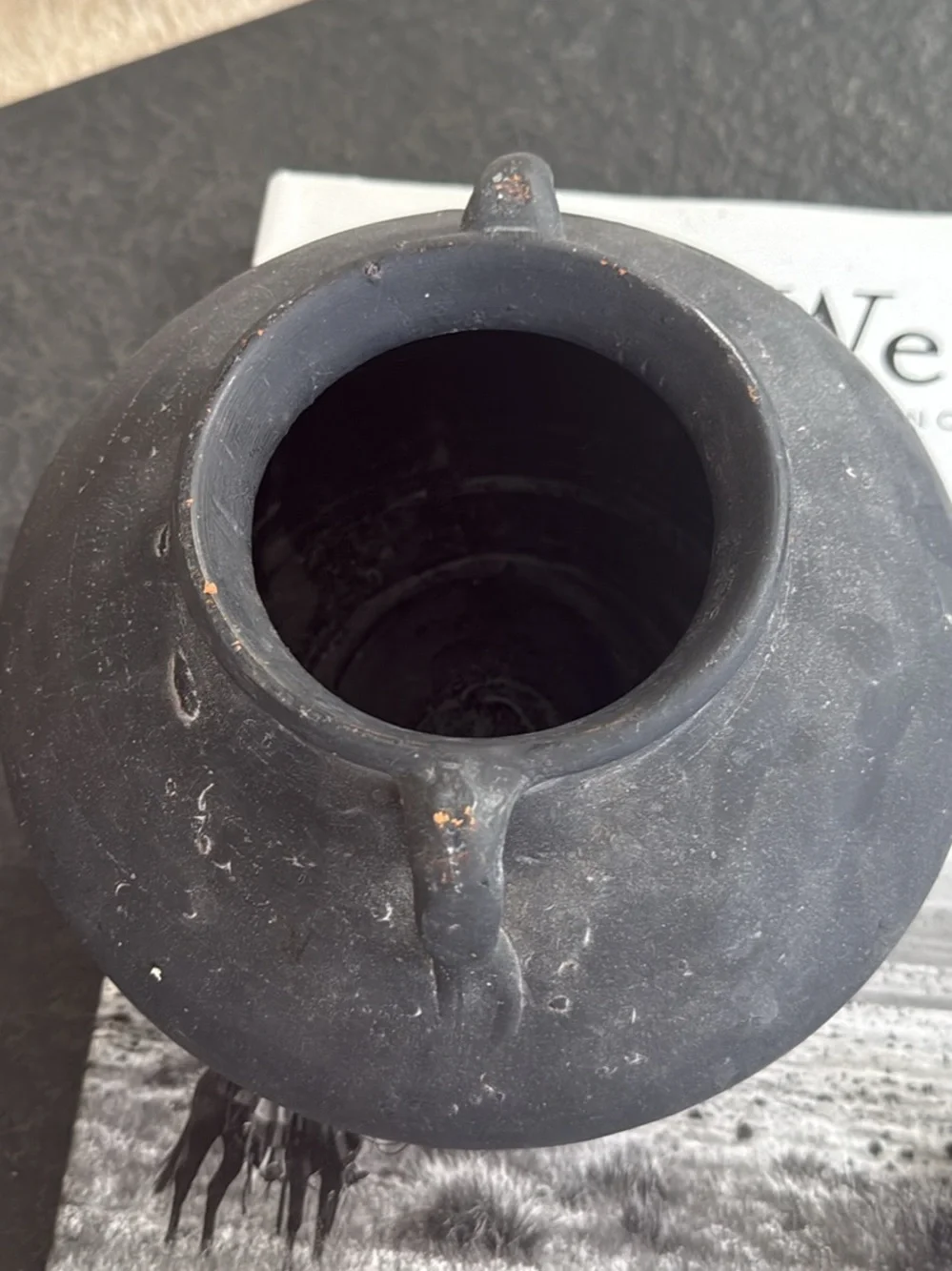 Matte Black Ceramic Two-Handled Vase
